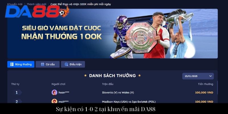 Sự kiện có 1-0-2 tại khuyến mãi DA88